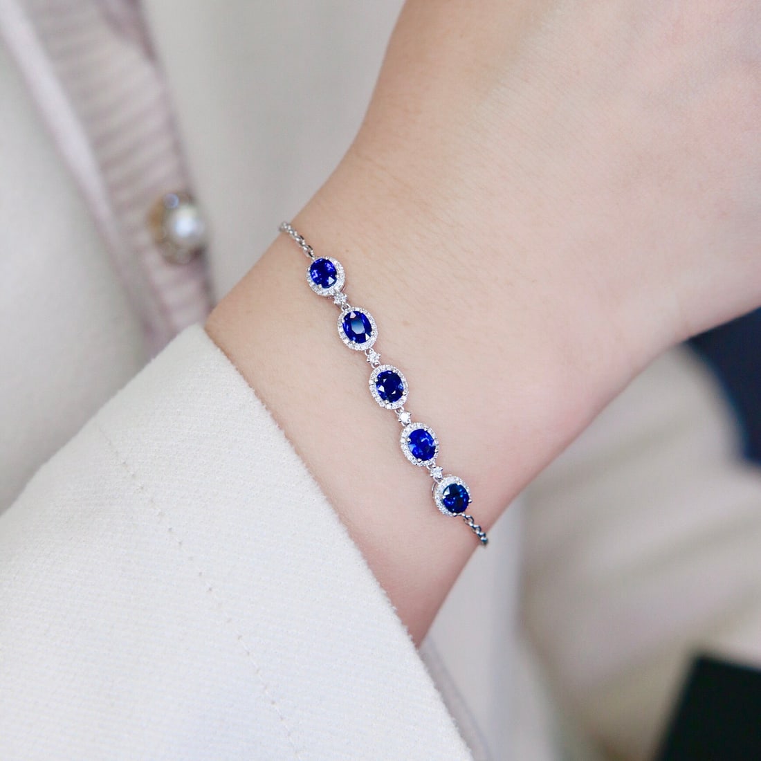 14k Gold 2.16 Ctw Natural Sapphire & Diamond Bracelet - 3