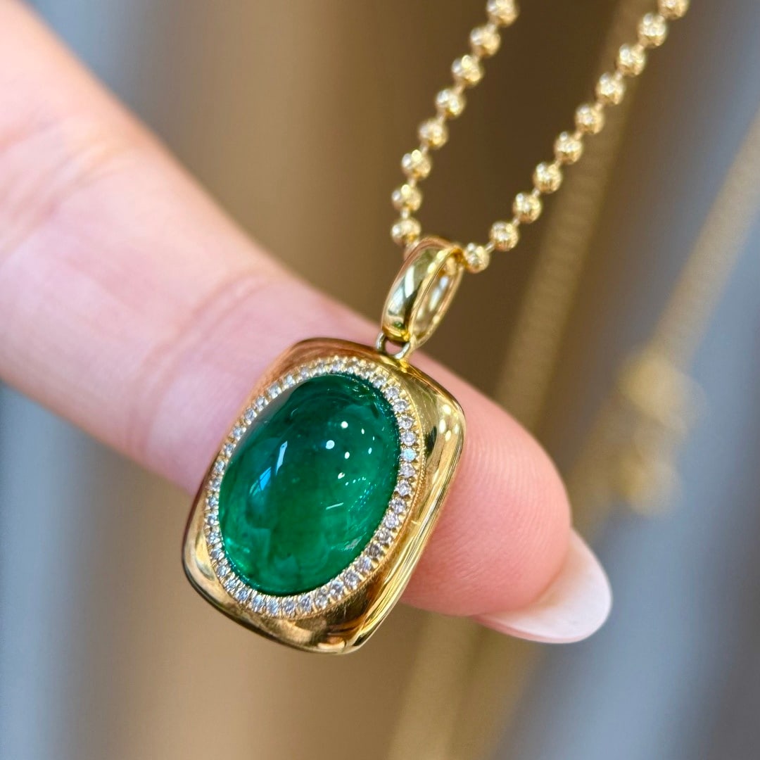 14k Gold 4.38 Ctw Natural Emerald & Diamond Pendant( Without Chain ) - 4
