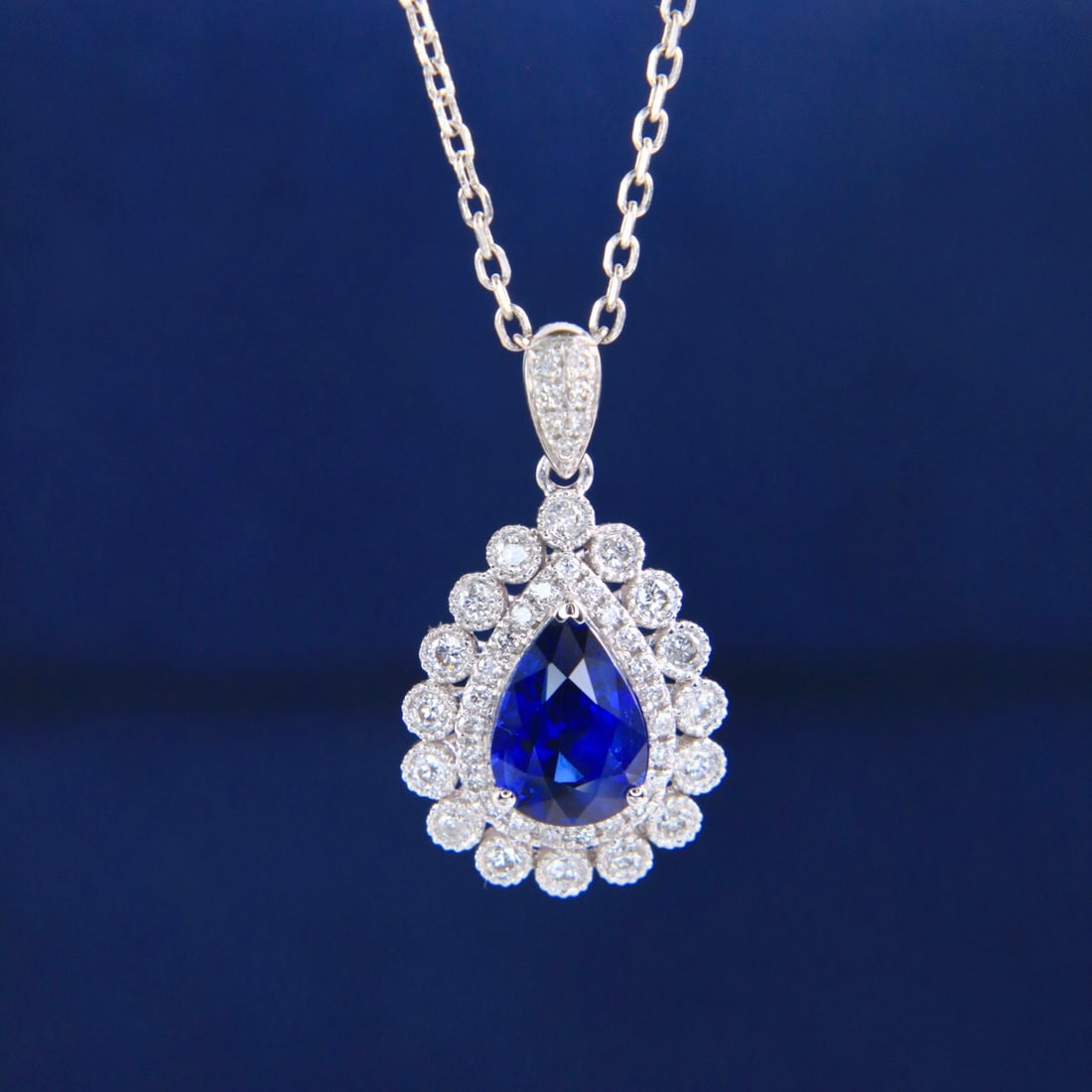 14k Gold 1.44 Ctw Natural Sapphire & Diamond Necklace - 3