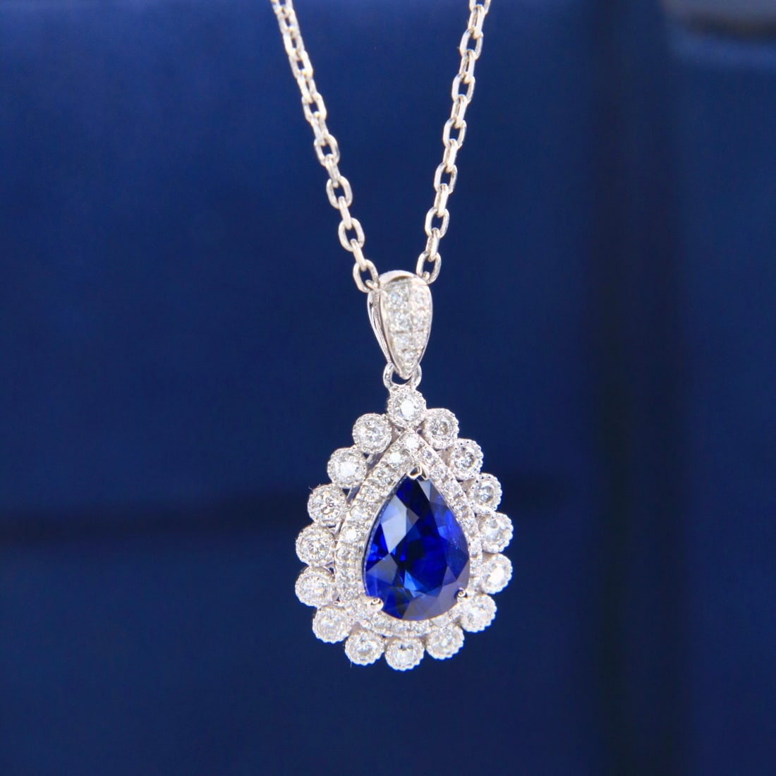 14k Gold 1.44 Ctw Natural Sapphire & Diamond Necklace - 4