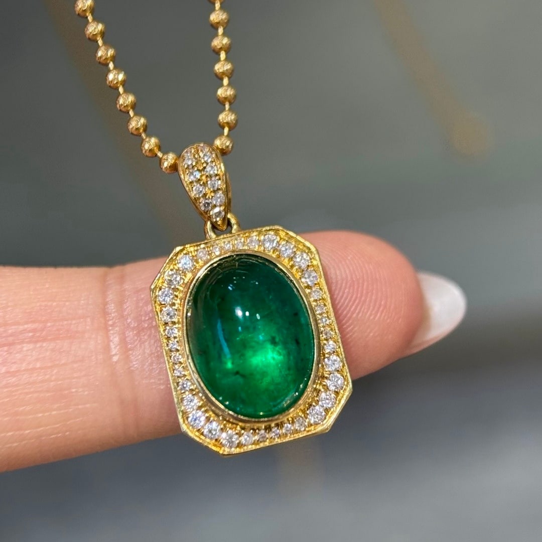 14k Gold 4.65 Ctw Natural Emerald & Diamond Pendant( Without Chain ) - 4