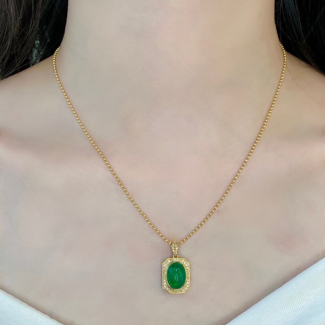 14k Gold 4.65 Ctw Natural Emerald & Diamond Pendant( Without Chain ) - 5