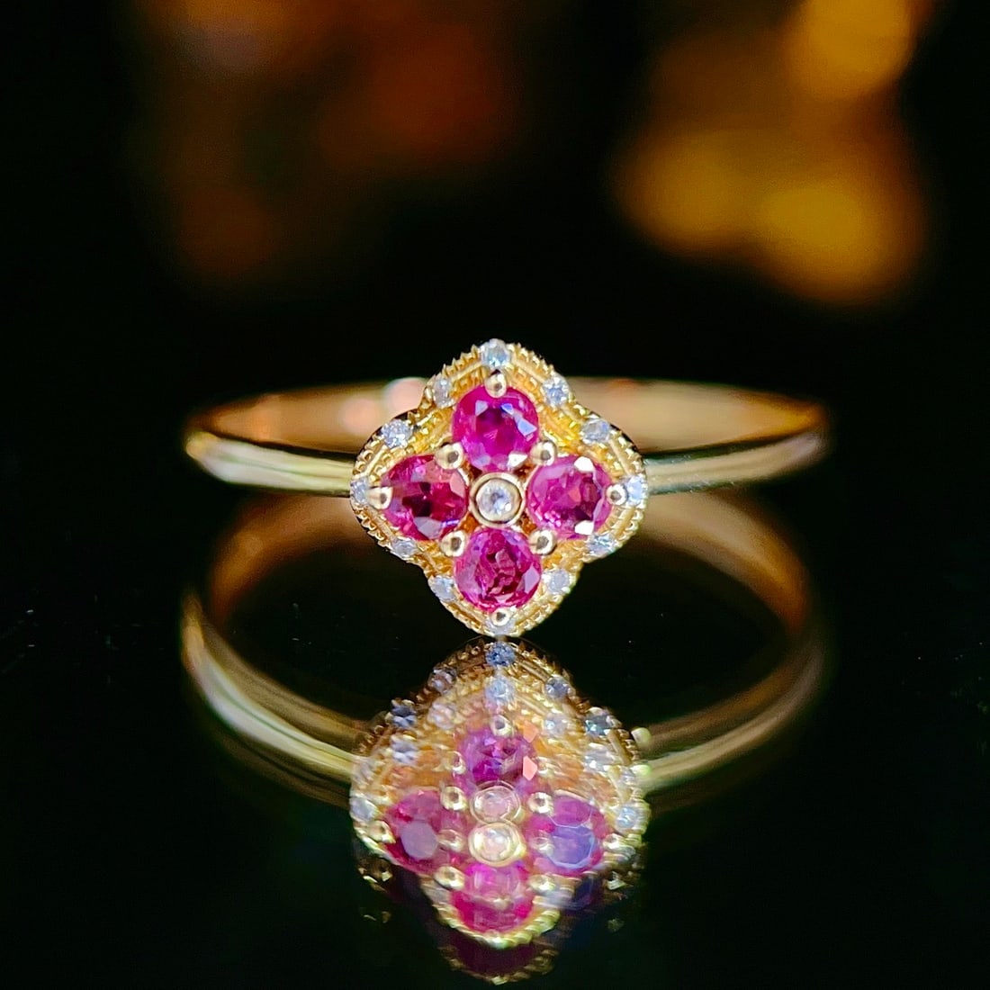 14k Gold 0.35 Ct Natural Ruby & Diamond Ring: Ref:231144198 // gold content:14k gold // ring size:7. 25us // // main gemstone:ruby // shape:round // carat weight:0. 35ct // color:red // treatment:natural // cut grade:g // // adjacent gemstone