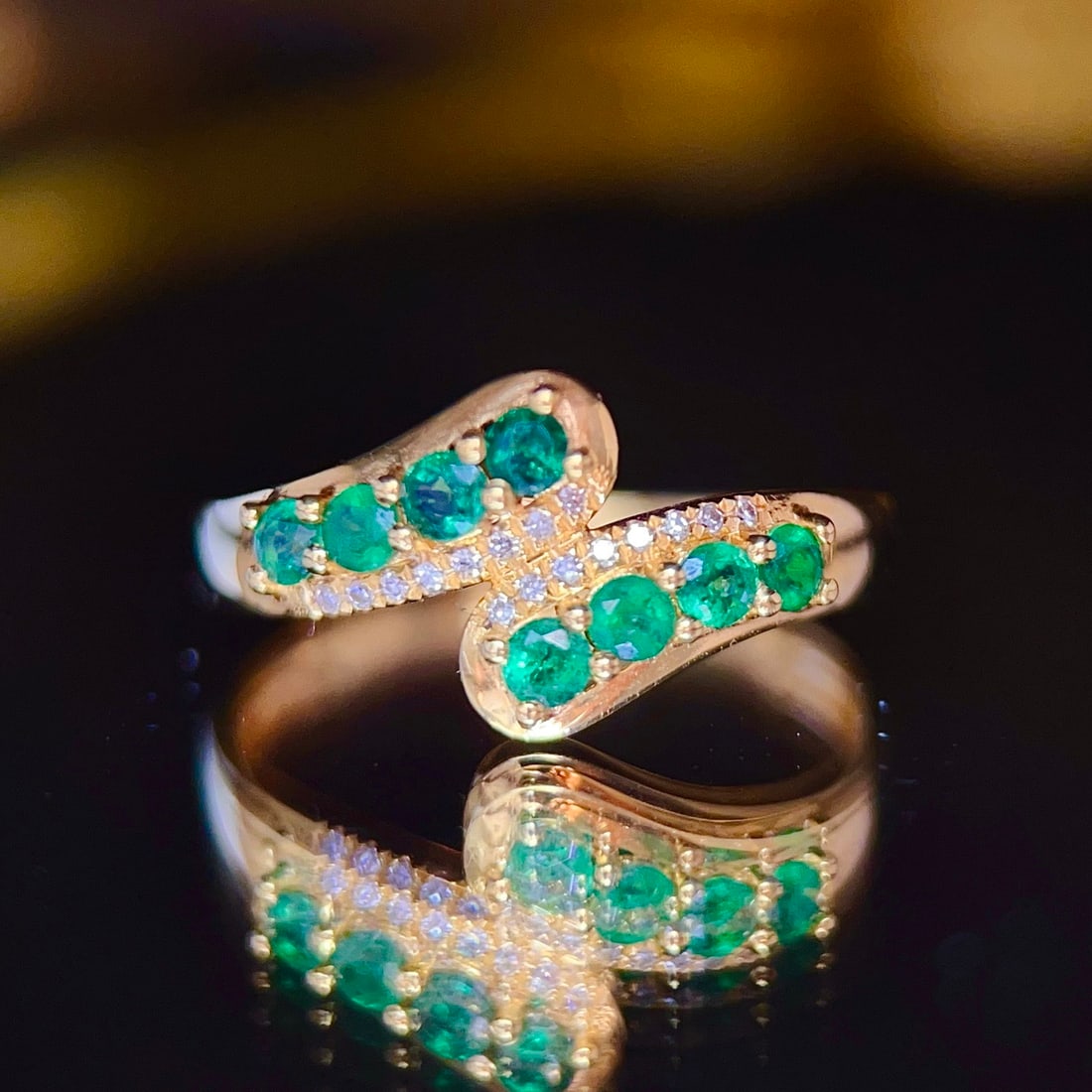 14k Gold 0.75 Ct Natural Emerald & Diamond Ring - 3