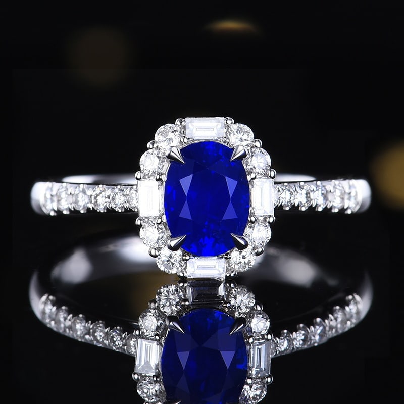 14k Gold 1.72 Ctw Natural Sapphire & Diamond Ring: Ref:231144202 // gold content:14k gold // ring size:7. 25us // // main gemstone:sapphire // shape:oval // carat weight:1. 27ct // color:blue // treatment:natural // // adjacent gemstone 2 : diamond //