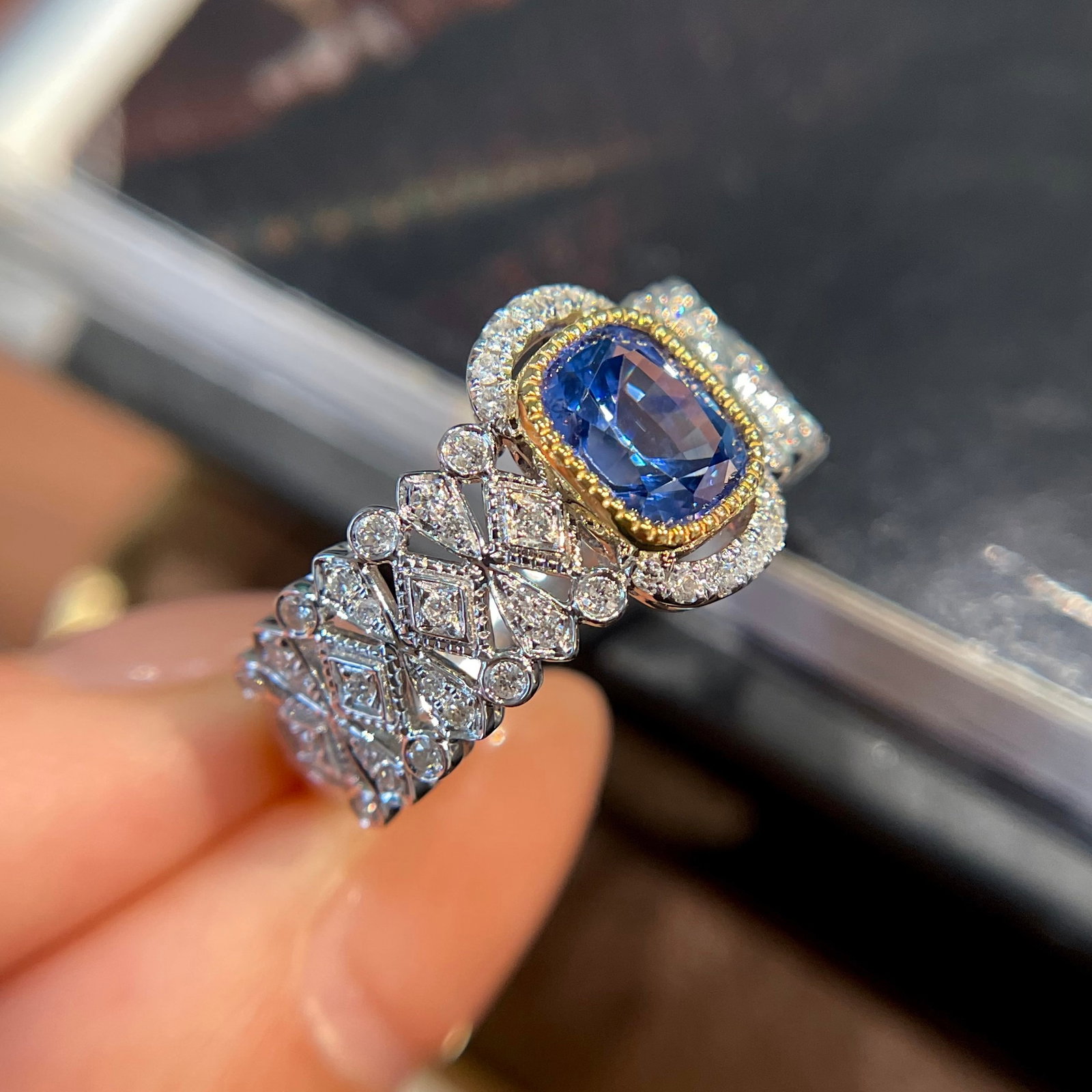 14k Gold 1.10 Ct Natural Sapphire & Diamond Ring - 5