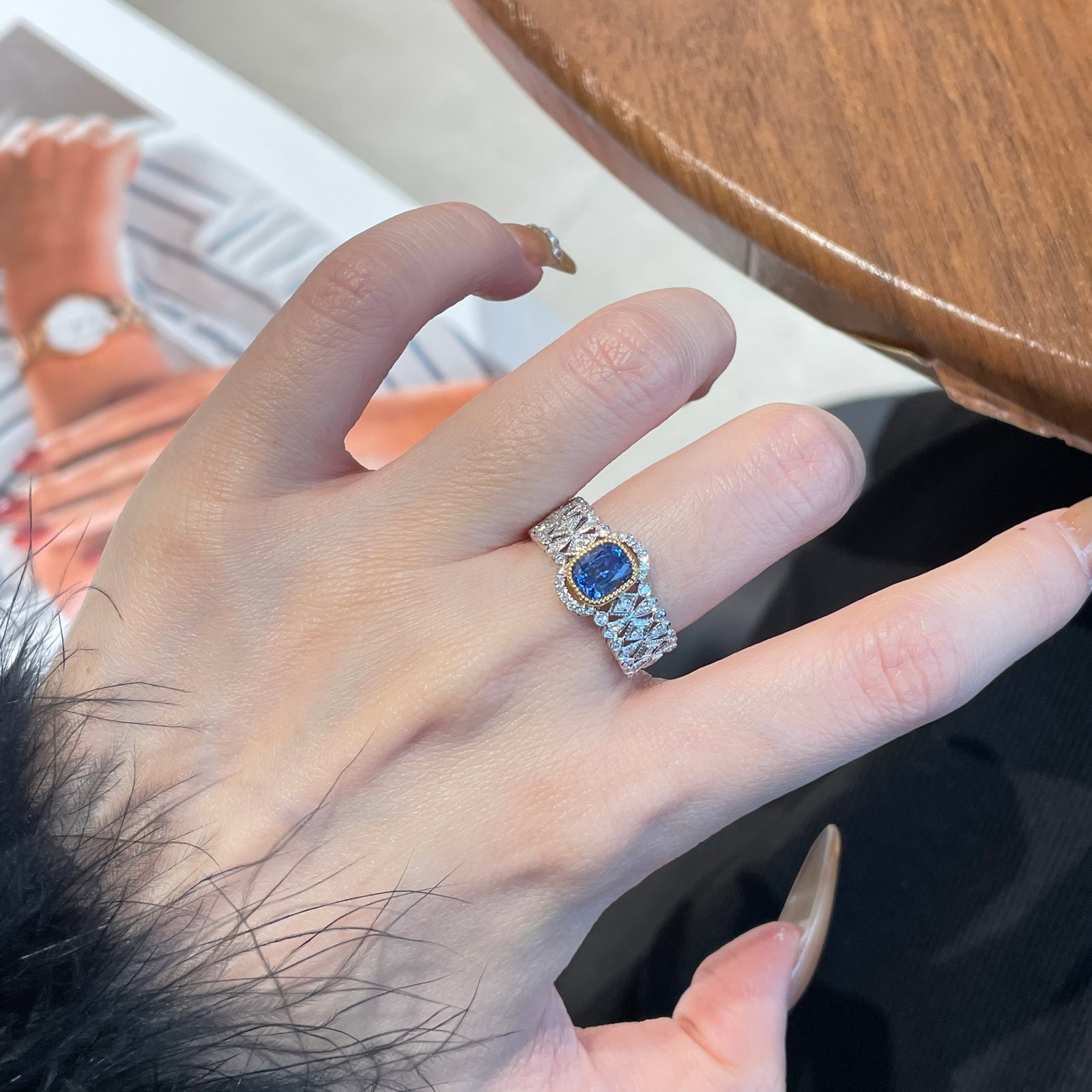 14k Gold 1.10 Ct Natural Sapphire & Diamond Ring - 6