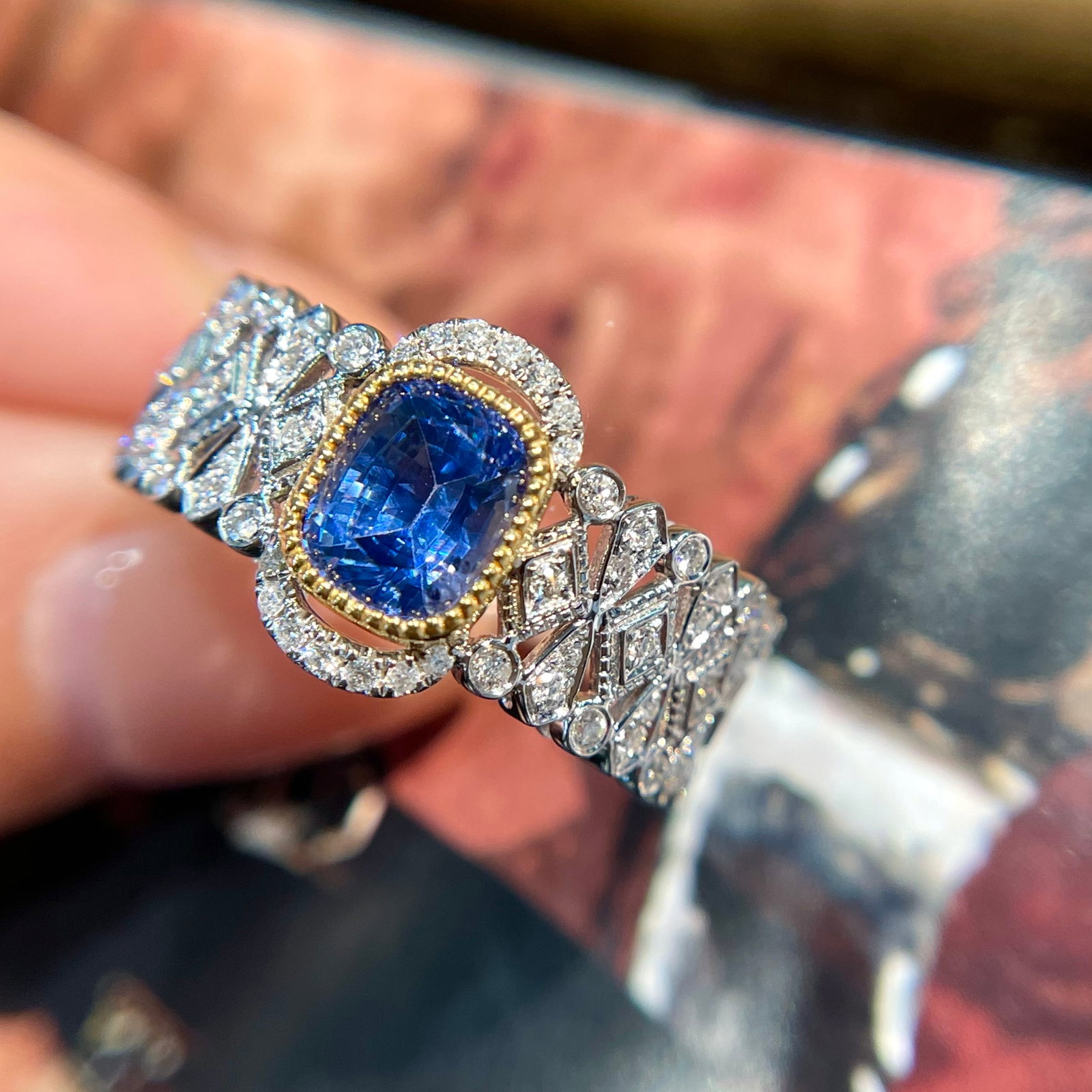 14k Gold 1.10 Ct Natural Sapphire & Diamond Ring - 7