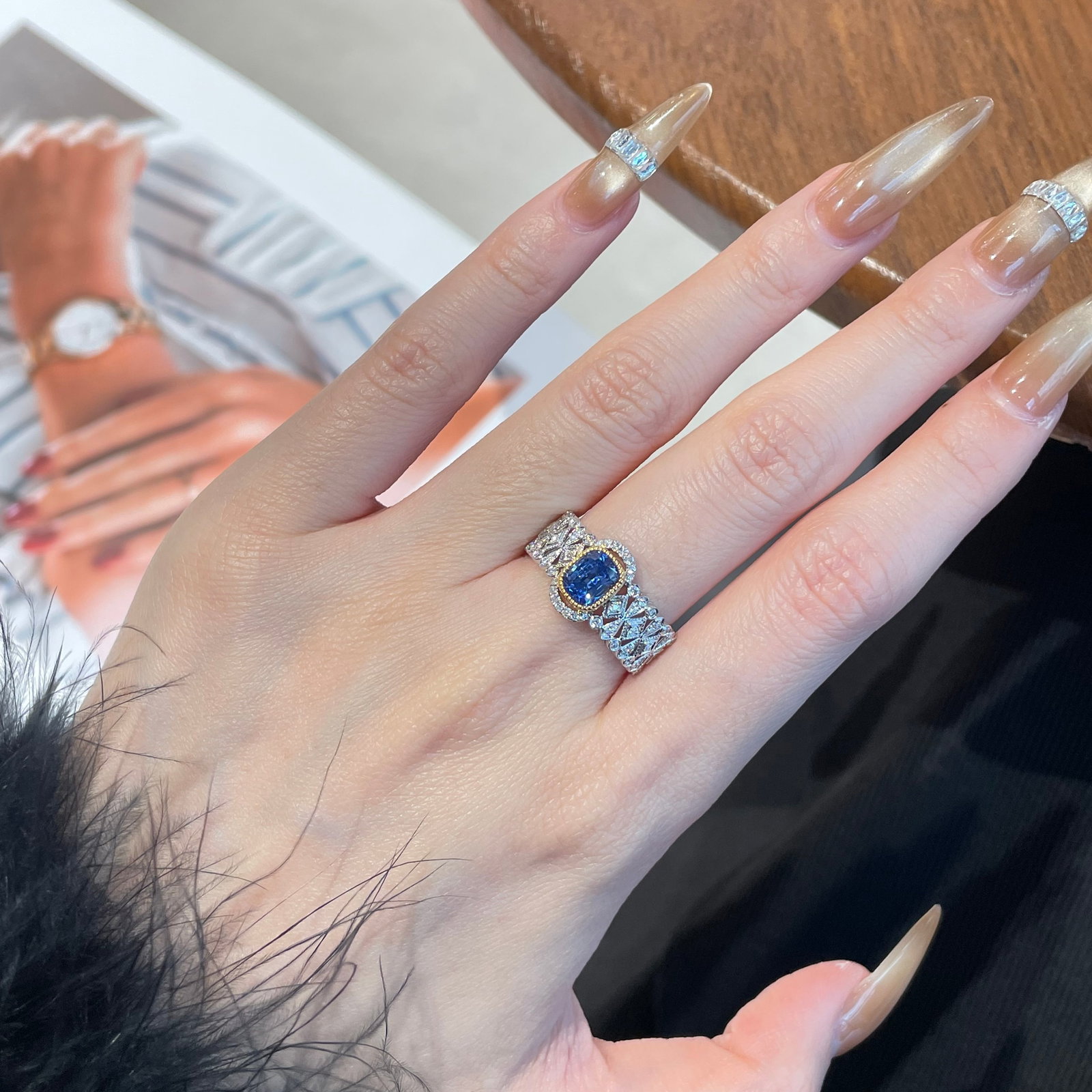 14k Gold 1.10 Ct Natural Sapphire & Diamond Ring - 8