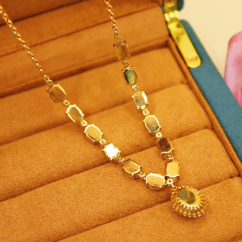 14k Gold 5.78 Ctw Natural Opal & Diamond Necklace - 5