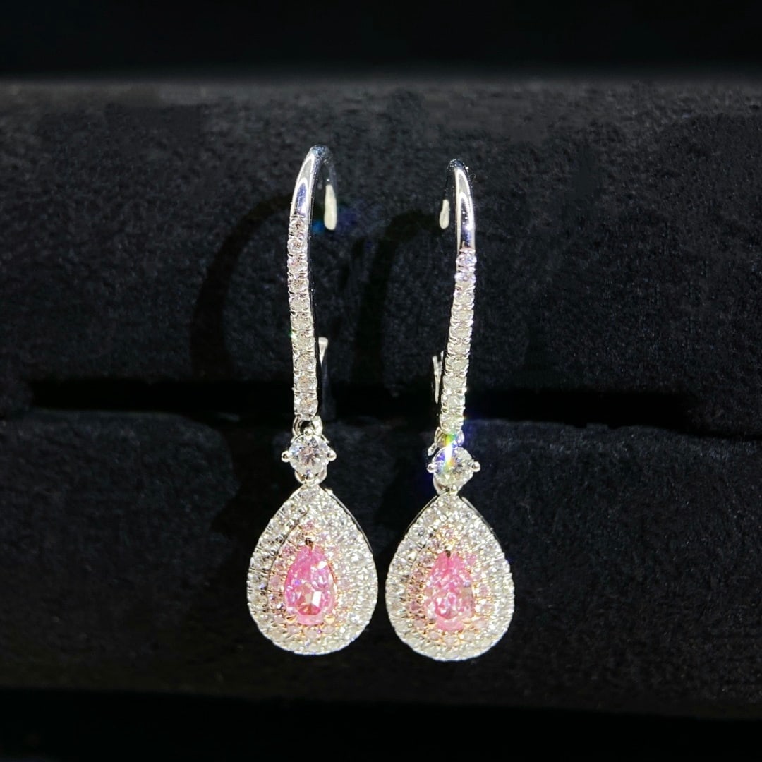 14k Gold 0.76 Ctw Natural Pink Diamond & Diamond Earrings - 2