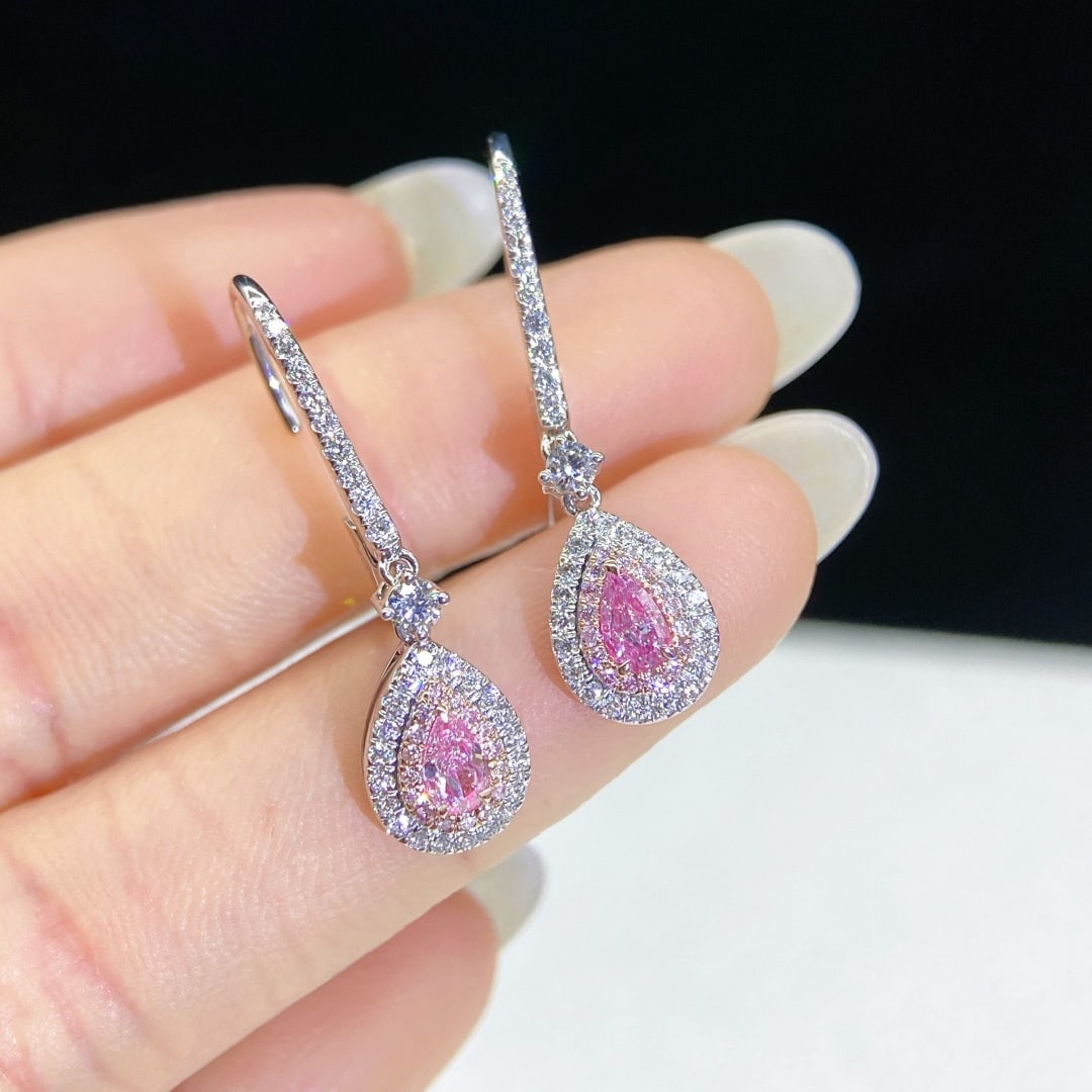 14k Gold 0.76 Ctw Natural Pink Diamond & Diamond Earrings - 3
