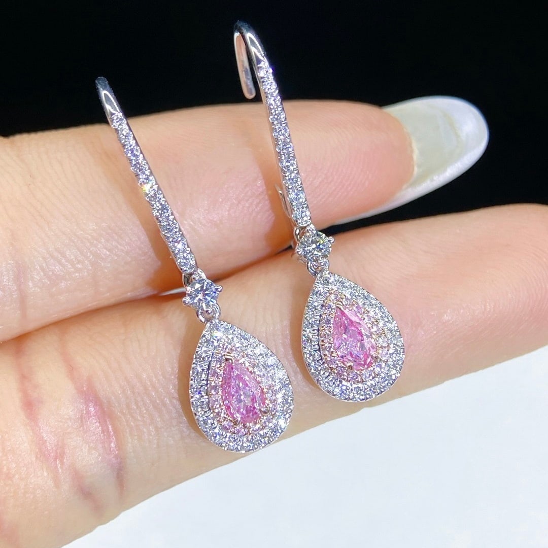 14k Gold 0.76 Ctw Natural Pink Diamond & Diamond Earrings - 4
