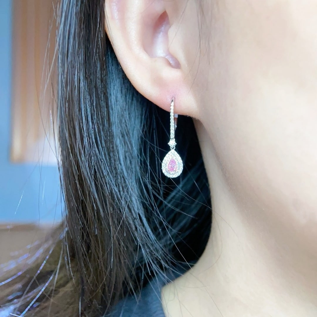 14k Gold 0.76 Ctw Natural Pink Diamond & Diamond Earrings - 5