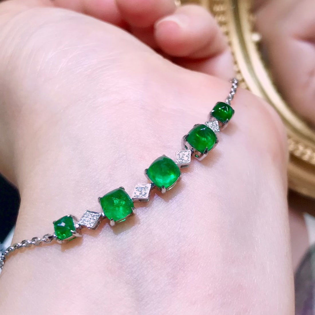 14k Gold 2.4 Ct Natural Emerald & Diamond Bracelet - 2