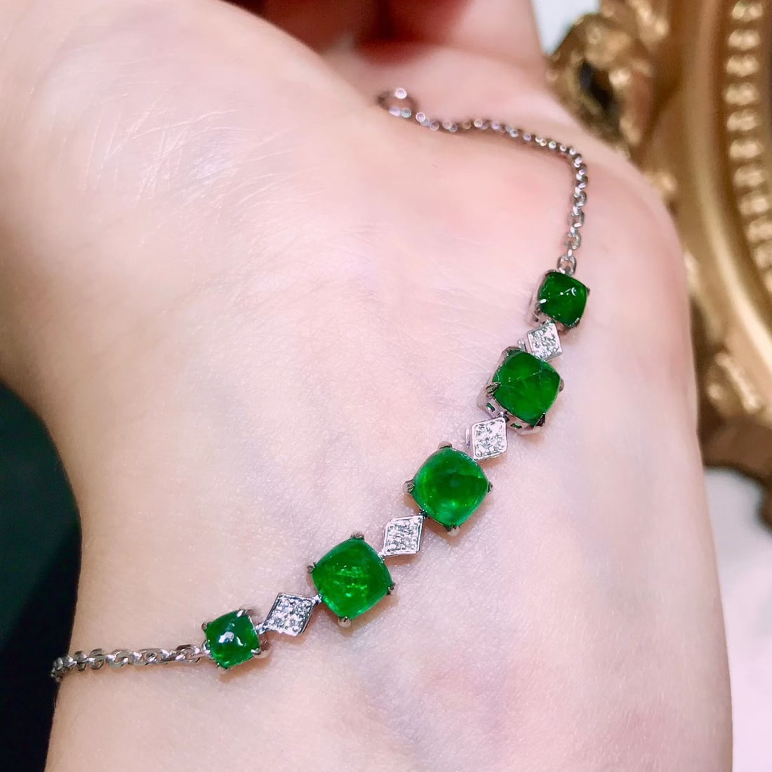 14k Gold 2.4 Ct Natural Emerald & Diamond Bracelet - 3