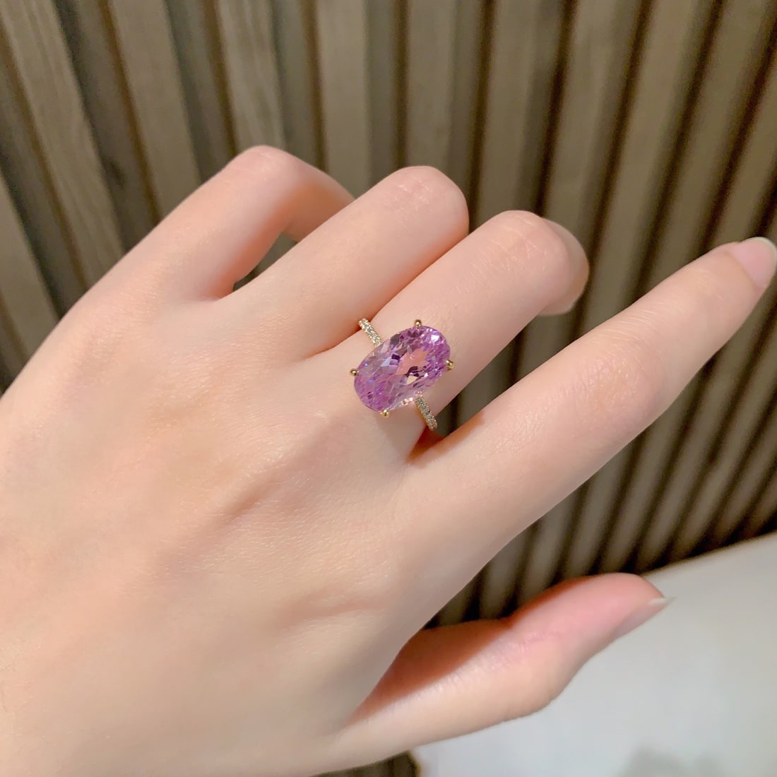 14k Gold 6.6 Ct Natural Kunzite & Diamond Ring - 6