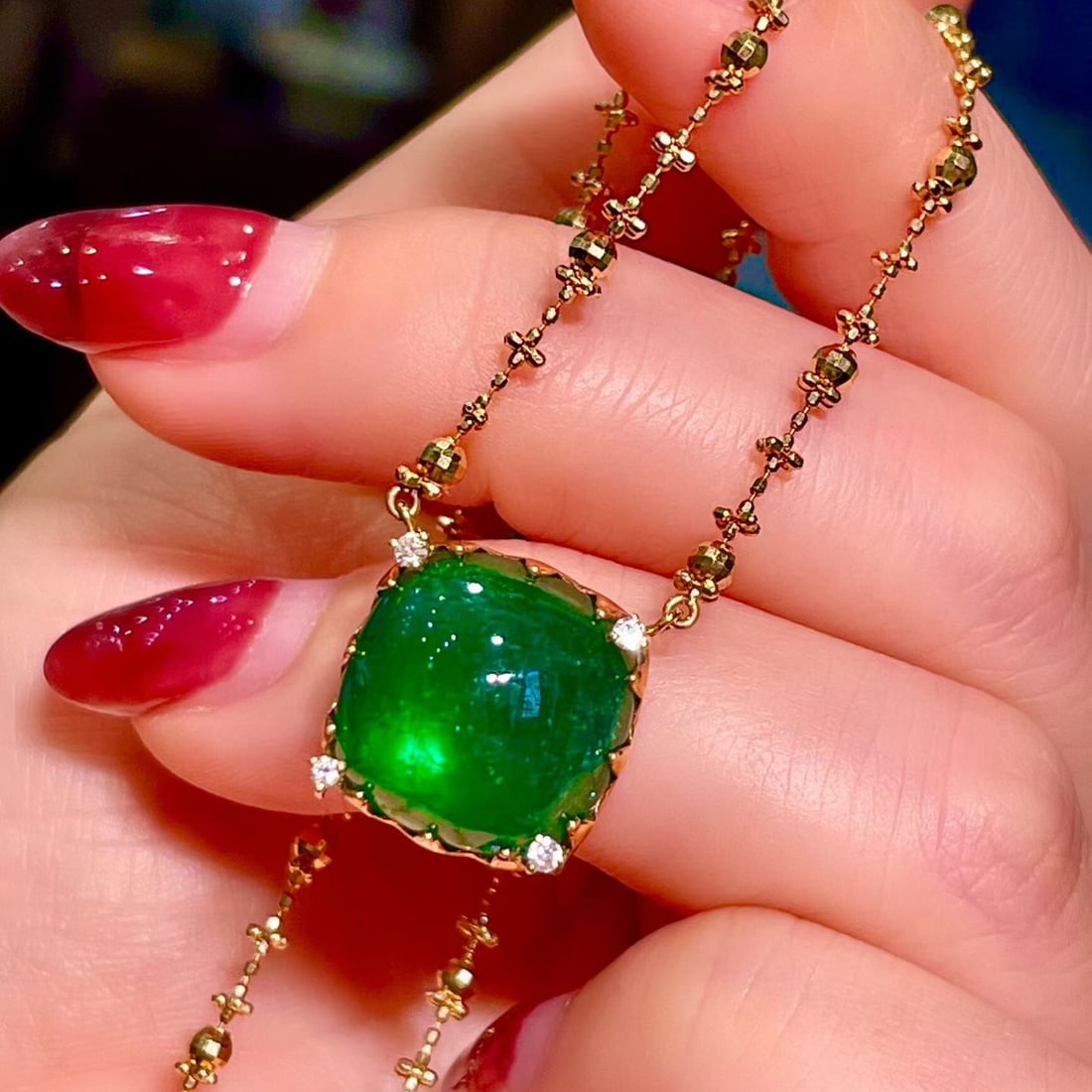 14k Gold 9.17 Ctw Natural Emerald & Diamond Necklace - 3