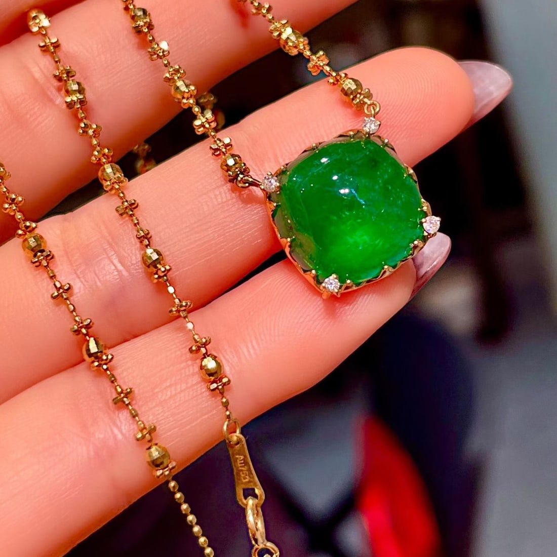 14k Gold 9.17 Ctw Natural Emerald & Diamond Necklace - 4