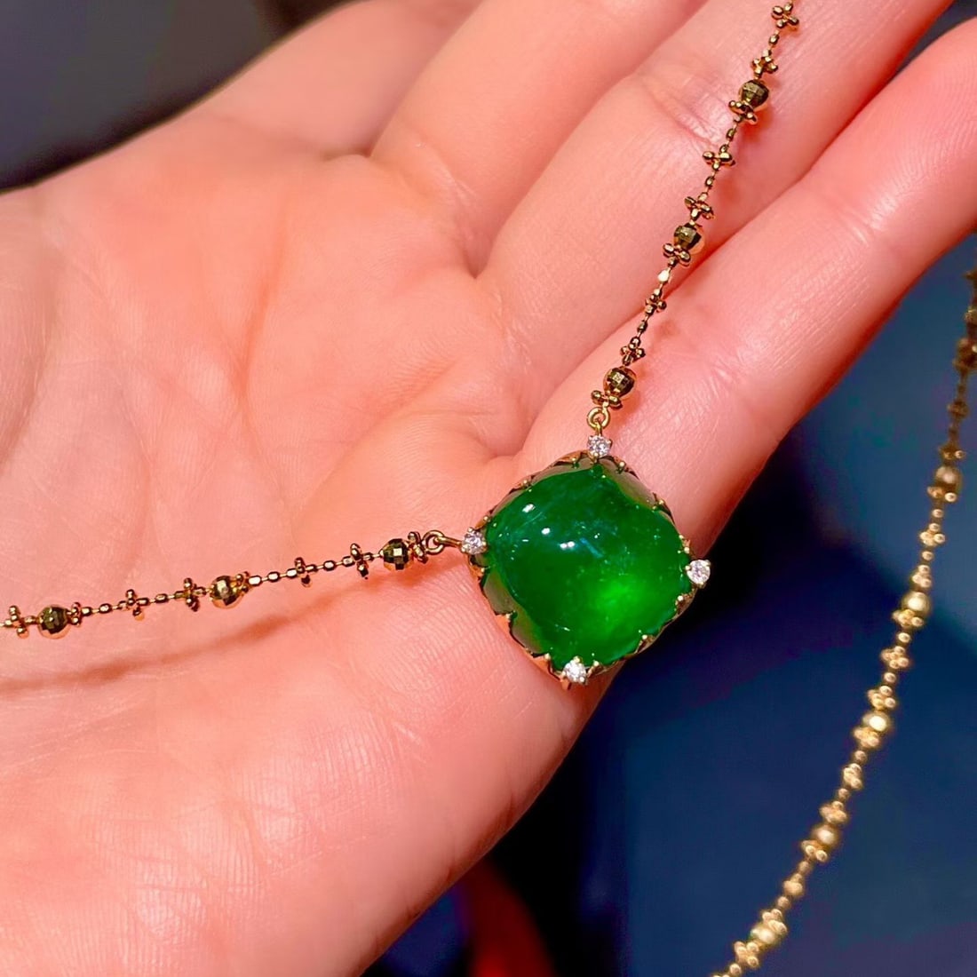 14k Gold 9.17 Ctw Natural Emerald & Diamond Necklace - 5