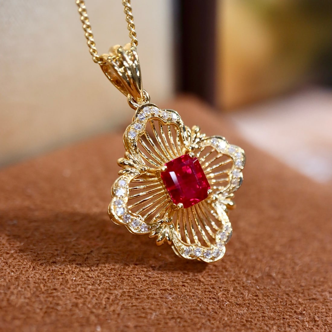 14k Gold 0.56 Ctw Natural Ruby & Diamond Pendant( Without Chain ) - 5