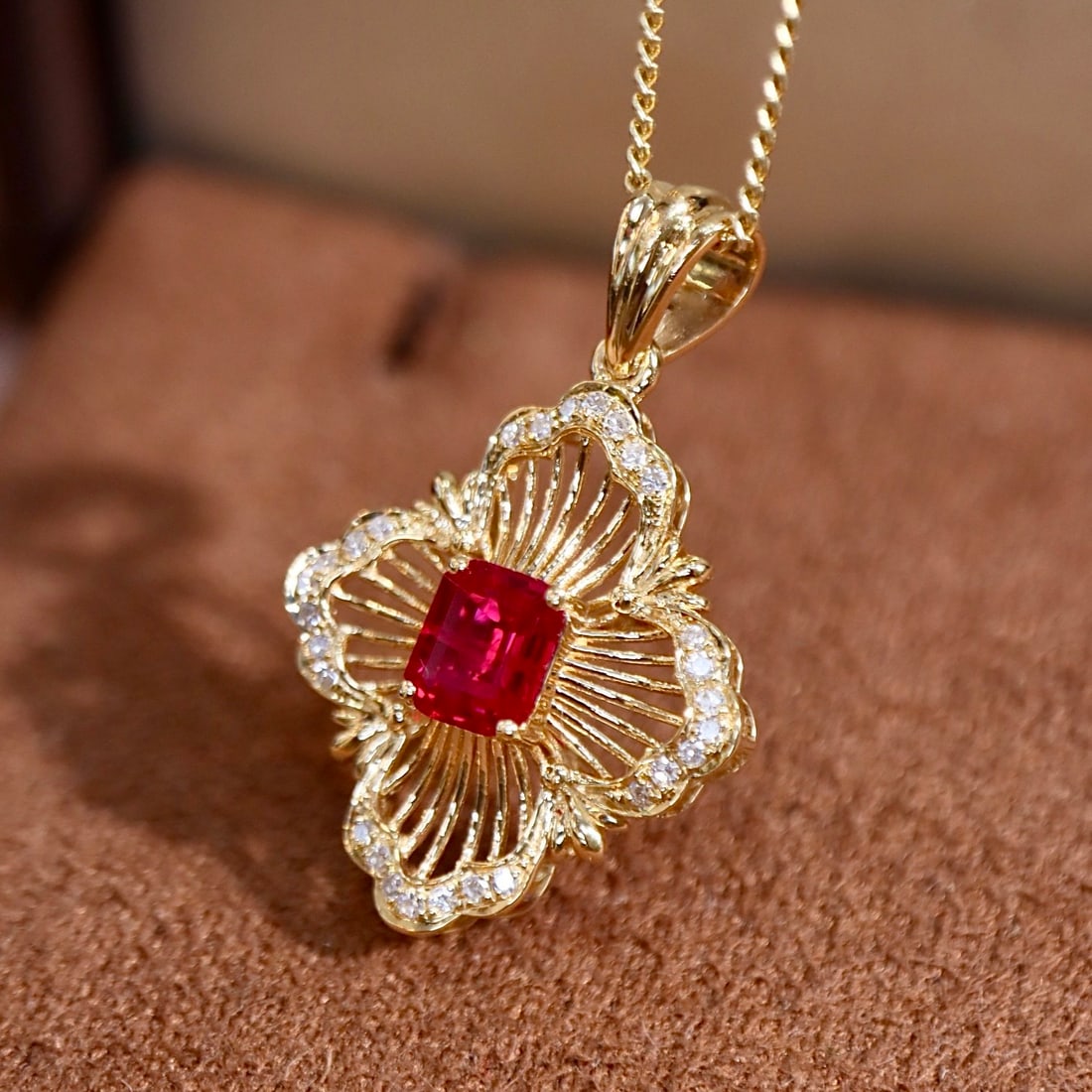 14k Gold 0.56 Ctw Natural Ruby & Diamond Pendant( Without Chain ) - 6