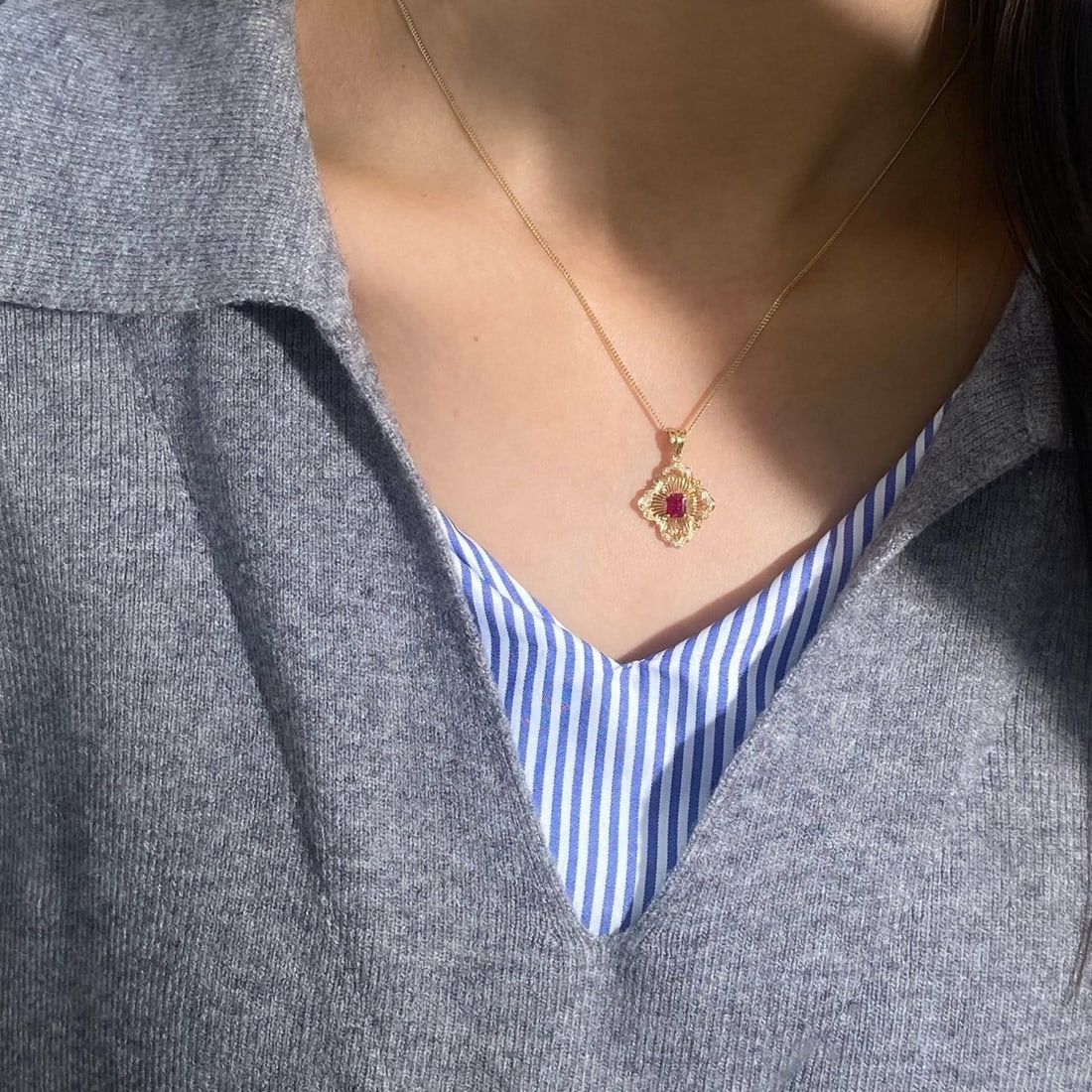 14k Gold 0.56 Ctw Natural Ruby & Diamond Pendant( Without Chain ) - 8