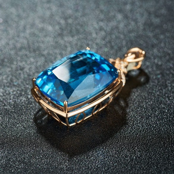 14k Gold 24.53 Ct Natural Topaz & Diamond Pendant( Without Chain ) - 6