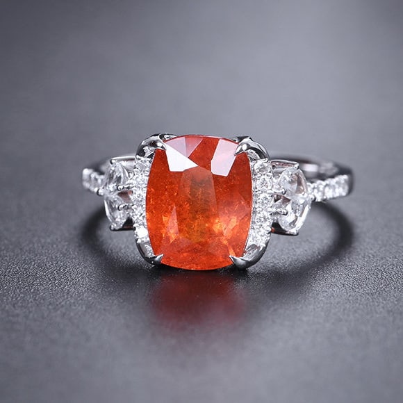 14k Gold 4.39 Ctw Natural Spessartine & Diamond Ring - 3