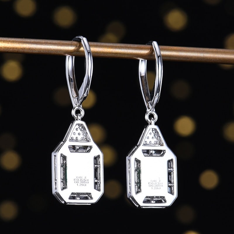 14k Gold 1.56 Ctw Vivid Green Natural Emerald & Diamond Earrings - 4