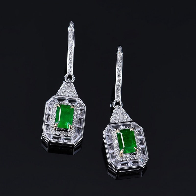 14k Gold 1.56 Ctw Vivid Green Natural Emerald & Diamond Earrings - 5