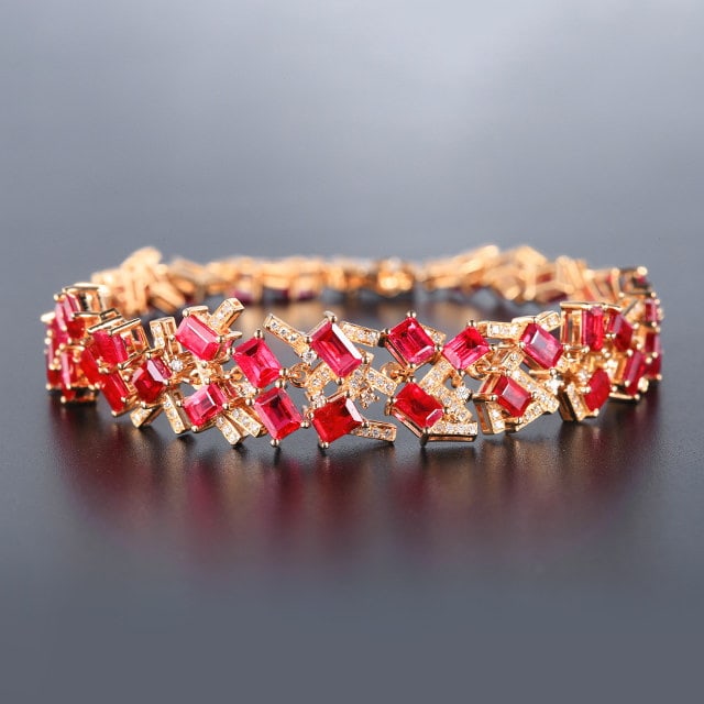 14k Gold 12.47 Ctw Natural Ruby & Diamond Bracelet (1 of 8)