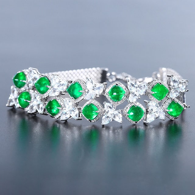 14k Gold 13.05 Ctw Natural Emerald & Sapphire Bracelet - 2