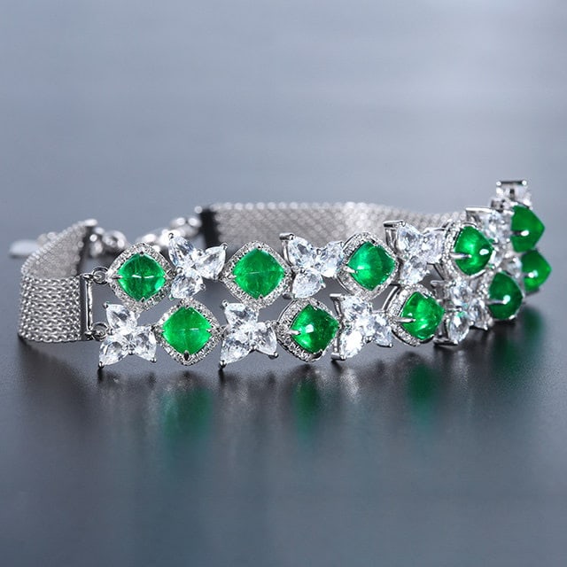 14k Gold 13.05 Ctw Natural Emerald & Sapphire Bracelet - 3