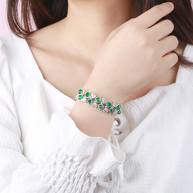 14k Gold 13.05 Ctw Natural Emerald & Sapphire Bracelet - 6