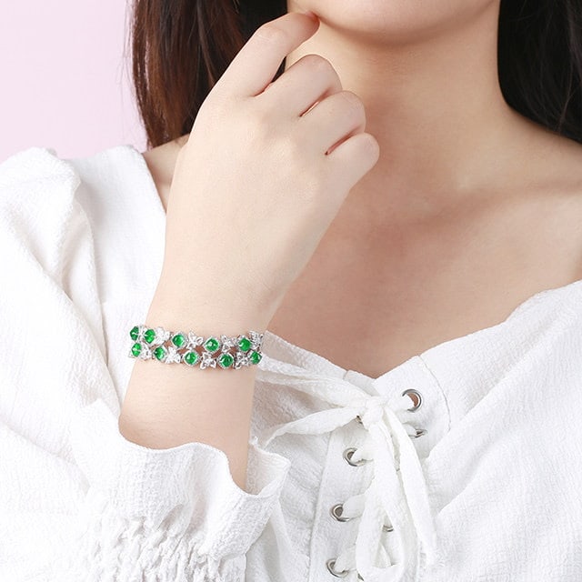 14k Gold 13.05 Ctw Natural Emerald & Sapphire Bracelet - 7