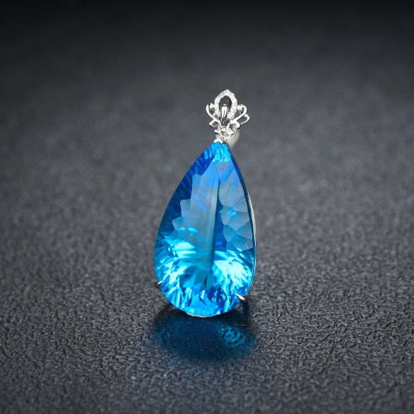 14k Gold 24.92 Ct Natural Topaz & Diamond Pendant( Without Chain ) - 3