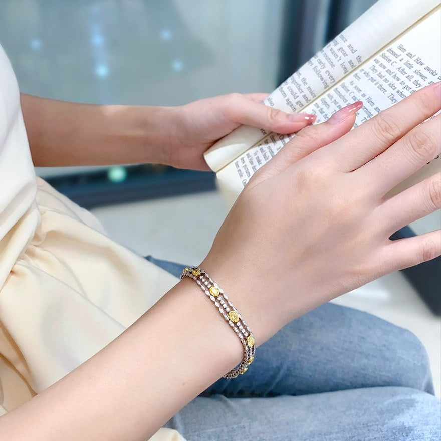 14k Gold 3.90 Ctw Natural Yellow Diamond & Diamond Bracelet - 6