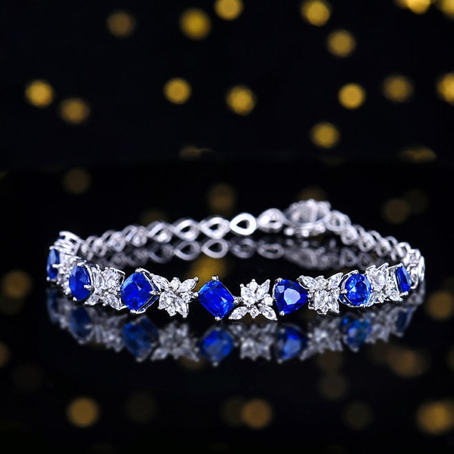 14k Gold 4.30 Ctw Natural Sapphire & Diamond Bracelet - 2