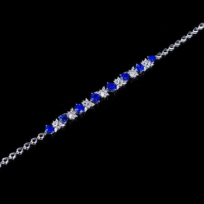 14k Gold 4.30 Ctw Natural Sapphire & Diamond Bracelet - 5