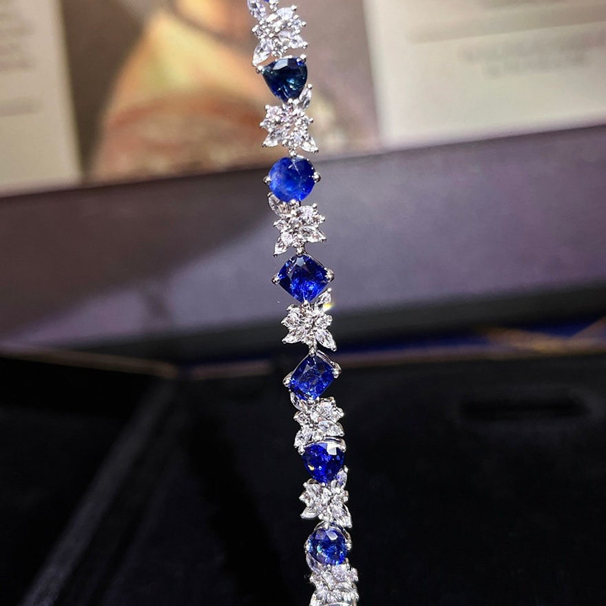 14k Gold 4.30 Ctw Natural Sapphire & Diamond Bracelet - 7