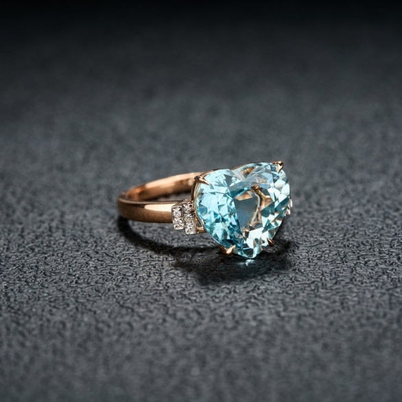 14k Gold 5.13 Ct Natural Aquamarine & Diamond Ring - 2