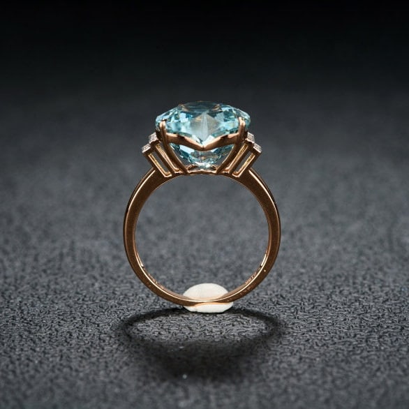 14k Gold 5.13 Ct Natural Aquamarine & Diamond Ring - 6