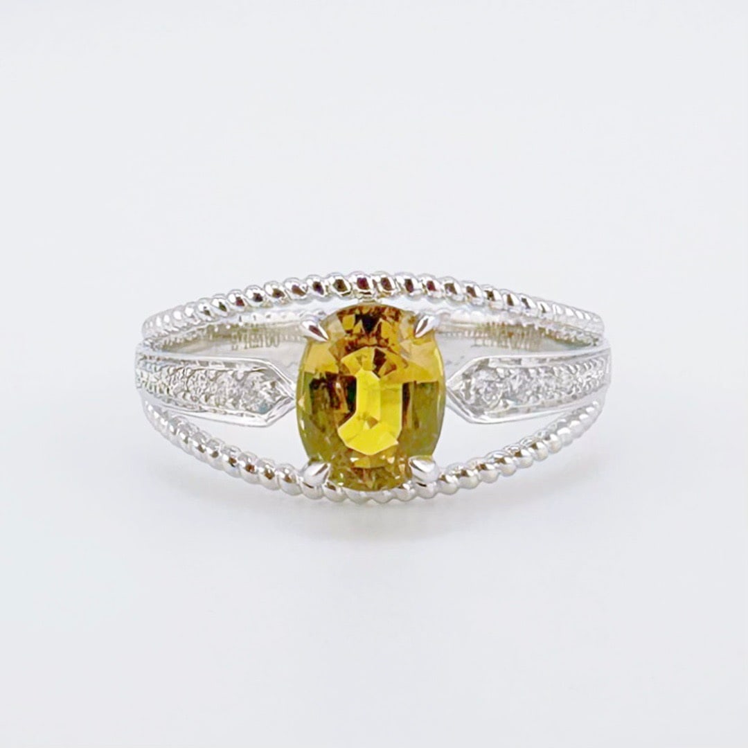 14k Gold 1.25 Ctw Natural Sapphire & Diamond Ring: Ref:231144265 // gold content:14k gold // ring size:7. 25us // // main gemstone:sapphire // shape:oval // carat weight:1. 14ct // color:yellow // treatment:natural // // adjacent gemstone 2 :