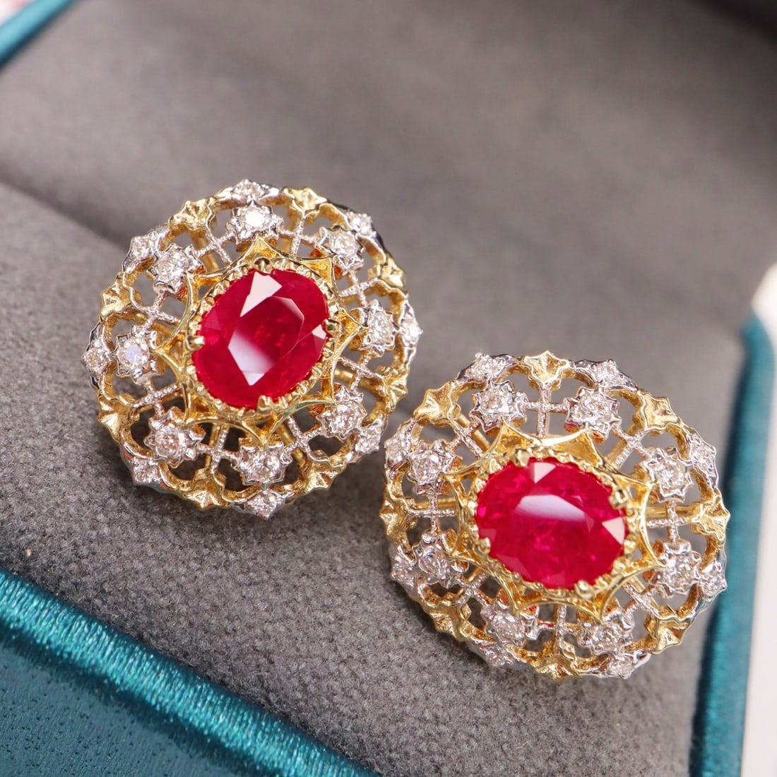 14k Gold 2.44 Ctw Natural Ruby & Diamond Earrings - 2