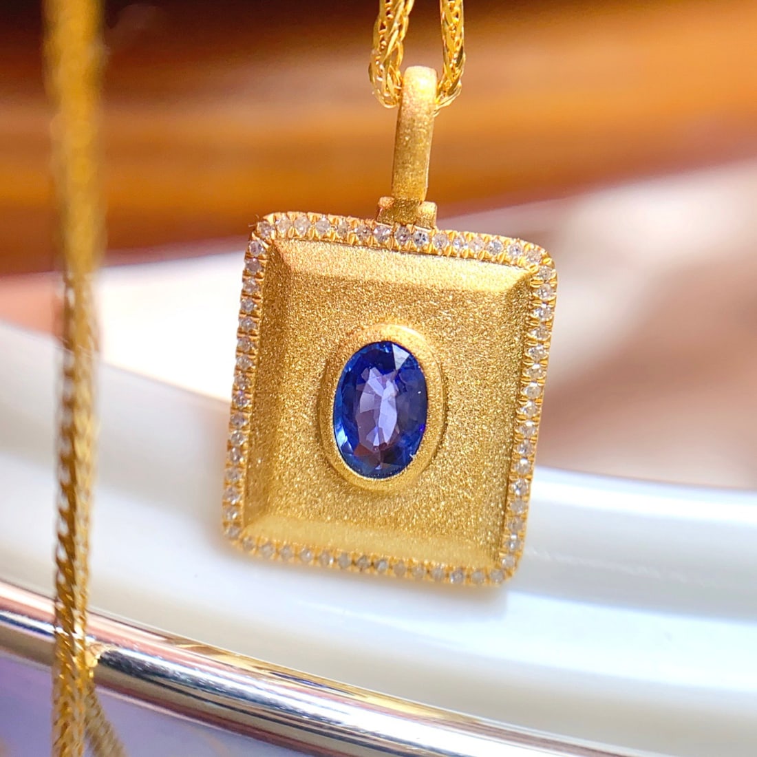 14k Gold 0.60 Ct Natural Sapphire & Diamond Pendant( Without Chain ) - 2