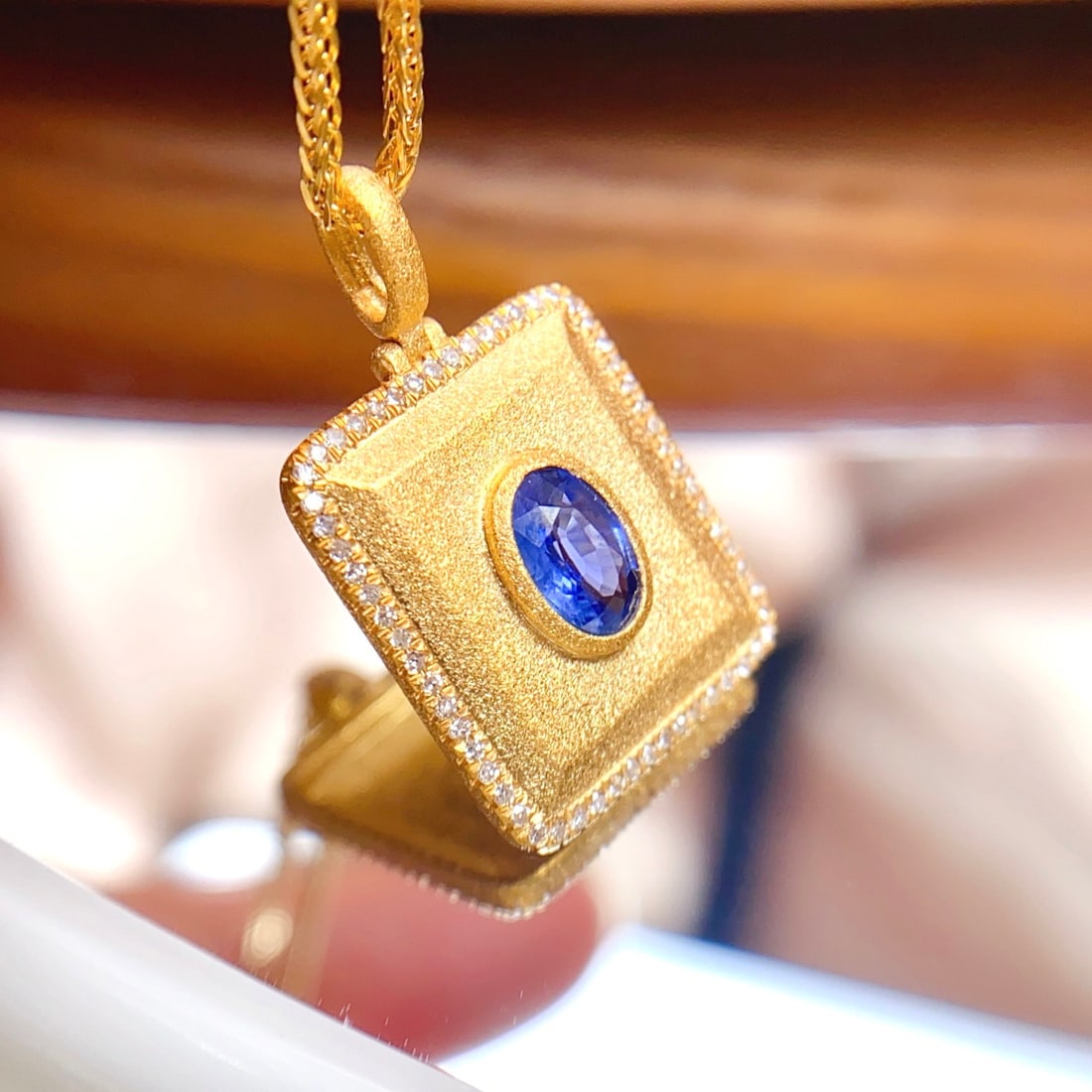 14k Gold 0.60 Ct Natural Sapphire & Diamond Pendant( Without Chain ) - 3