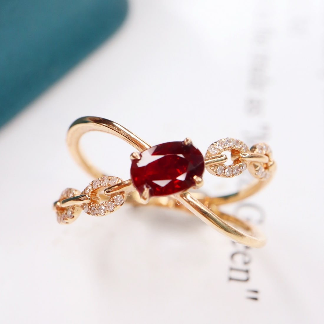 14k Gold 0.98 Ctw Vivid Red Natural Ruby & Diamond Ring - 2