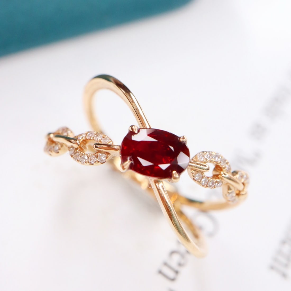 14k Gold 0.98 Ctw Vivid Red Natural Ruby & Diamond Ring - 4