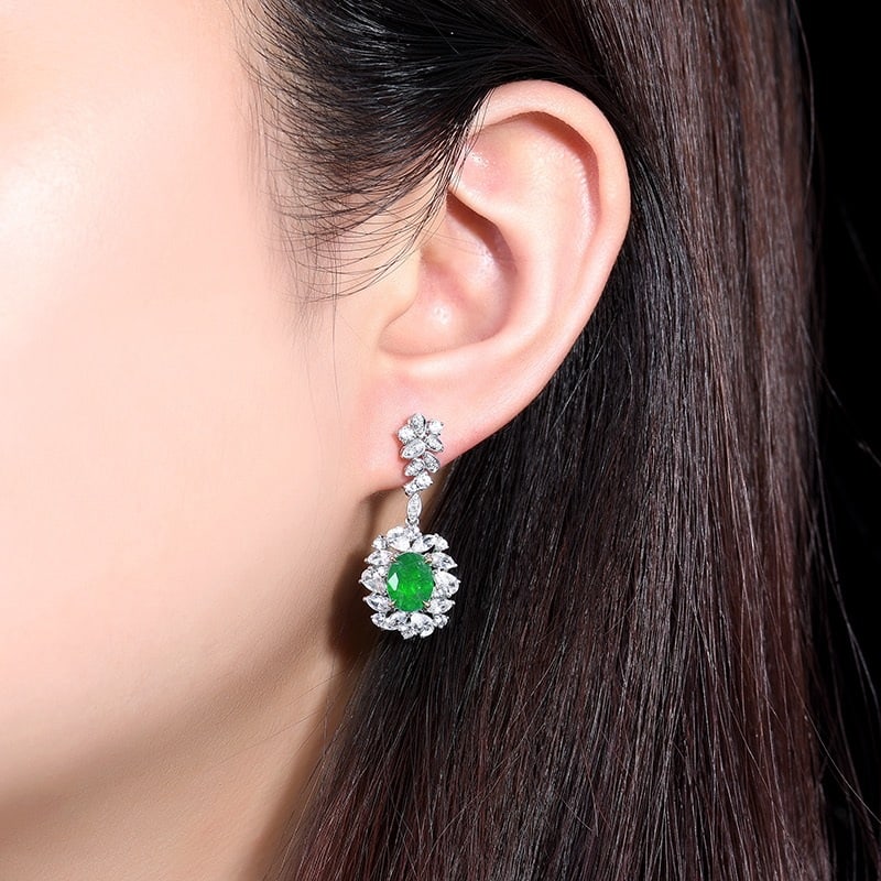 14k Gold 2.63 Ctw Natural Emerald & Diamond Earrings - 5